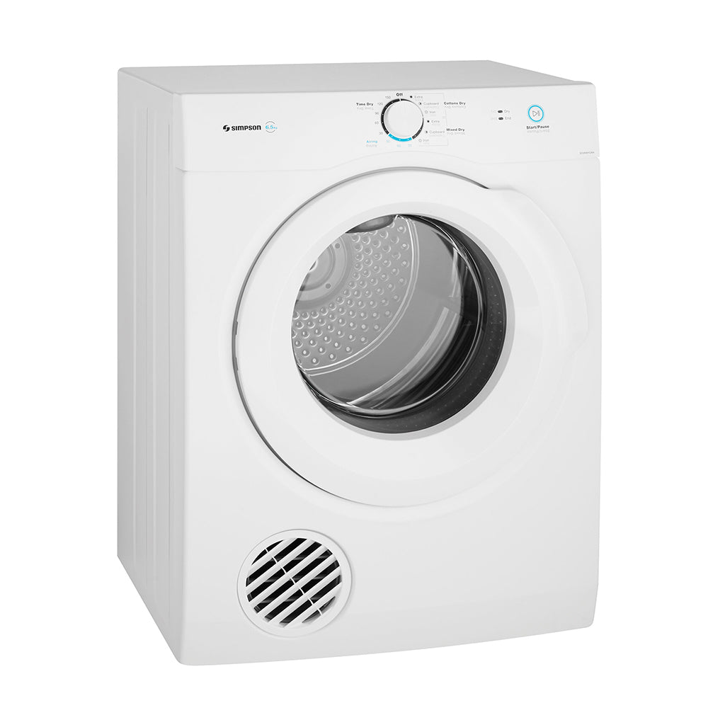 Simpson 6.5kg Vented Dryer SDV656HQWA, Front right view