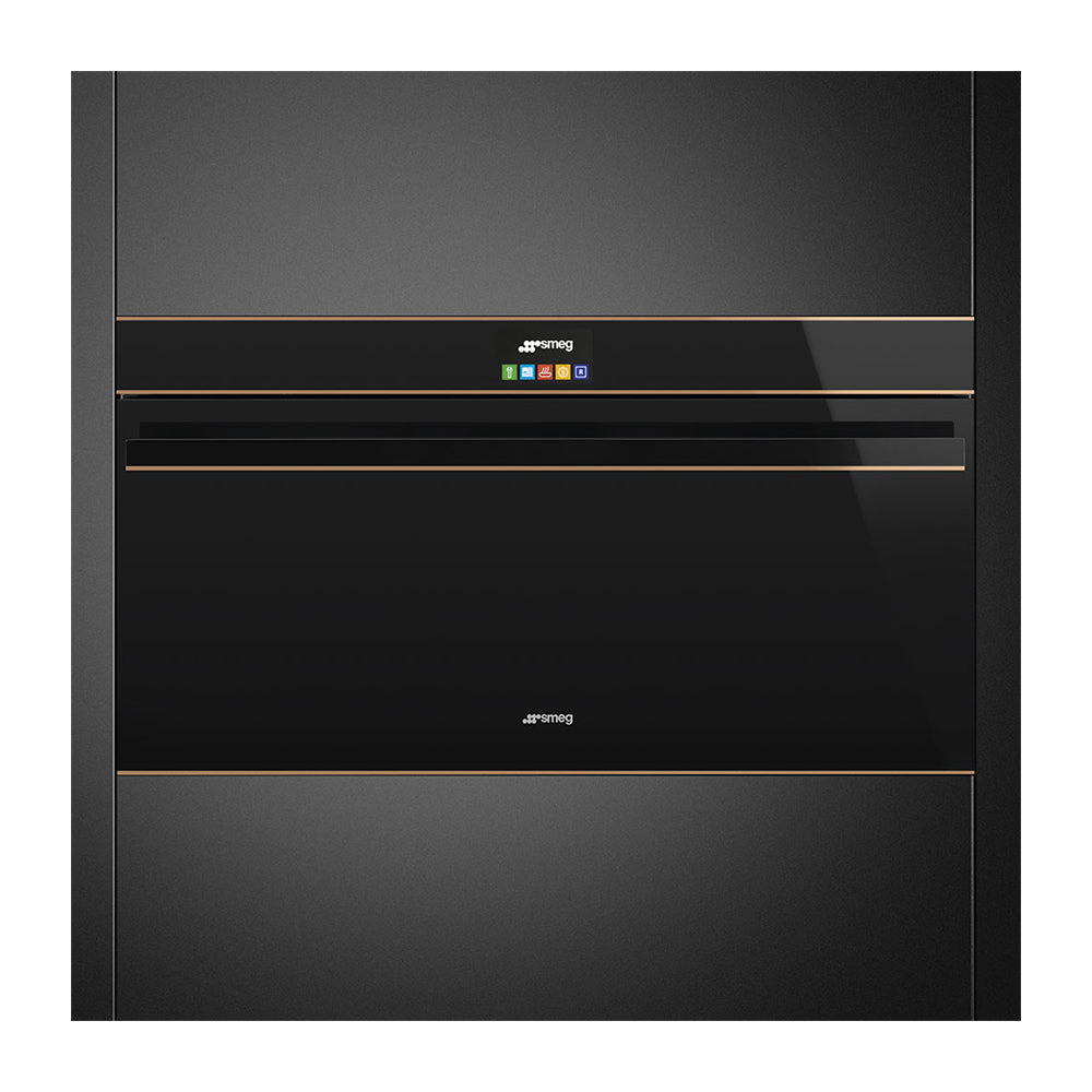 Smeg SFPR9604NR 90cm Dolce Stil Novo Pyrolytic Built-In Oven, Front view in a cabinet