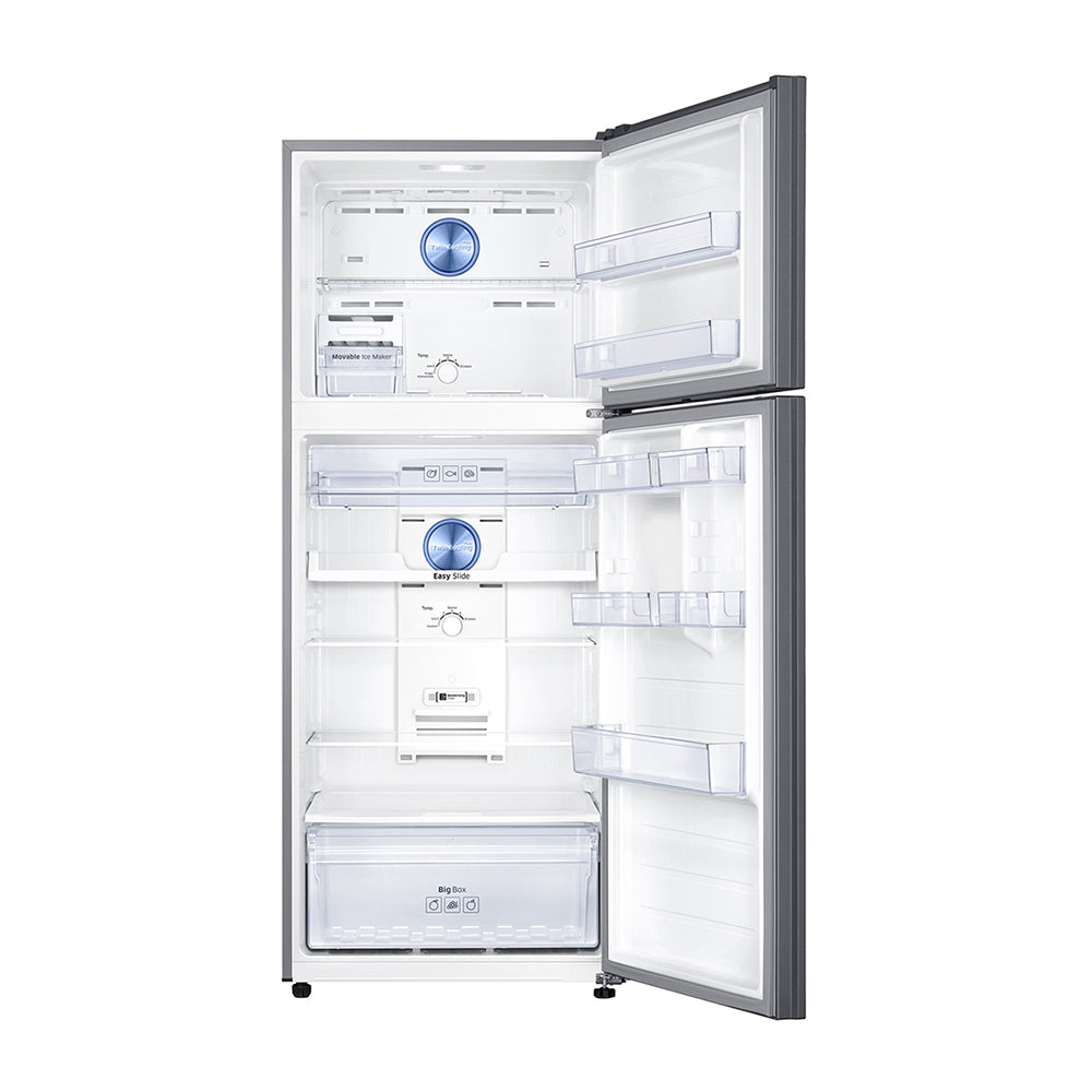 Samsung 471L Top Mount Fridge Stainless Steel SR471LSTC, Front view with doors open