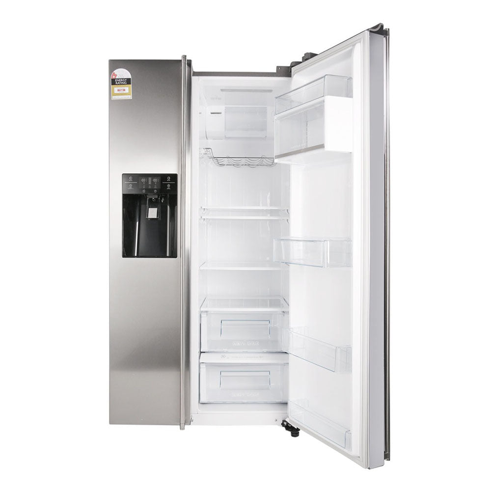 Smeg SR610X 608L Side By Side Fridge, Front view with single door open