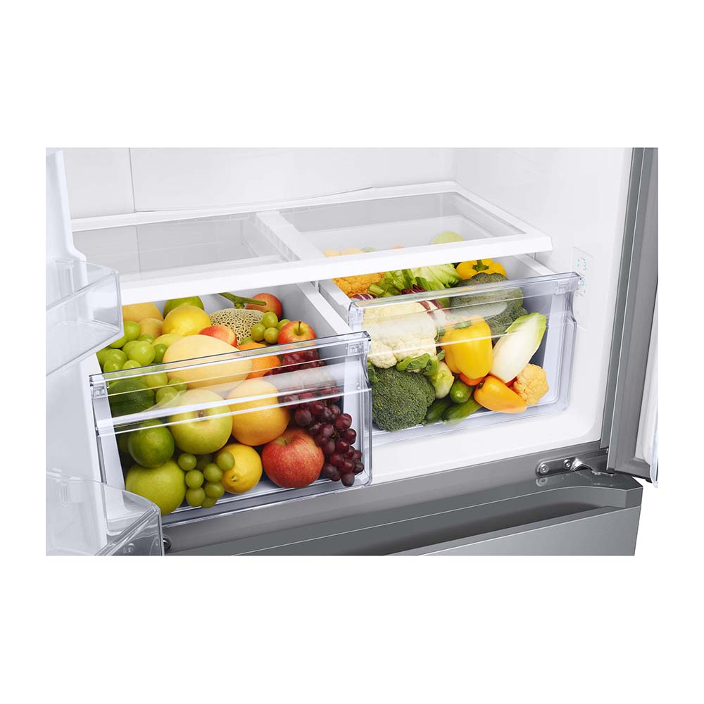 Samsung 498L French Door Frost Free Fridge SRF5300SD, Vegetable crisper drawer view, full of vegetables and fruits