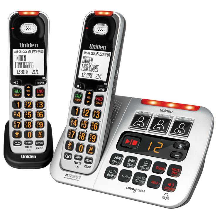 Uniden SSE45+1 Visual and Hearing Impaired Two Handset Cordless Phone System, Image 1