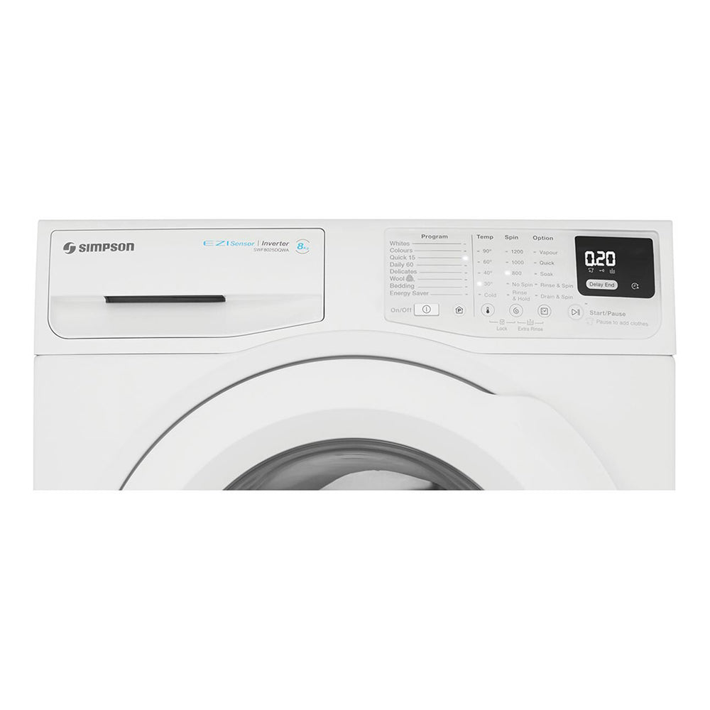 Simpson 8kg Ezi Front Load Washing Machine SWF8025DQWA, Panel perspective view