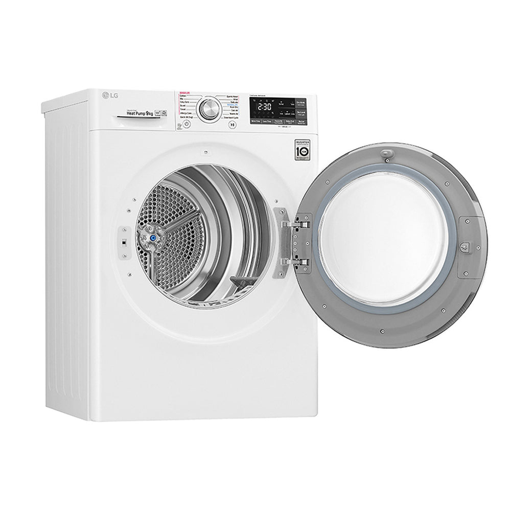 LG 9Kg White Heat Pump Dryer TD-H903CMW, Front view with door open 2