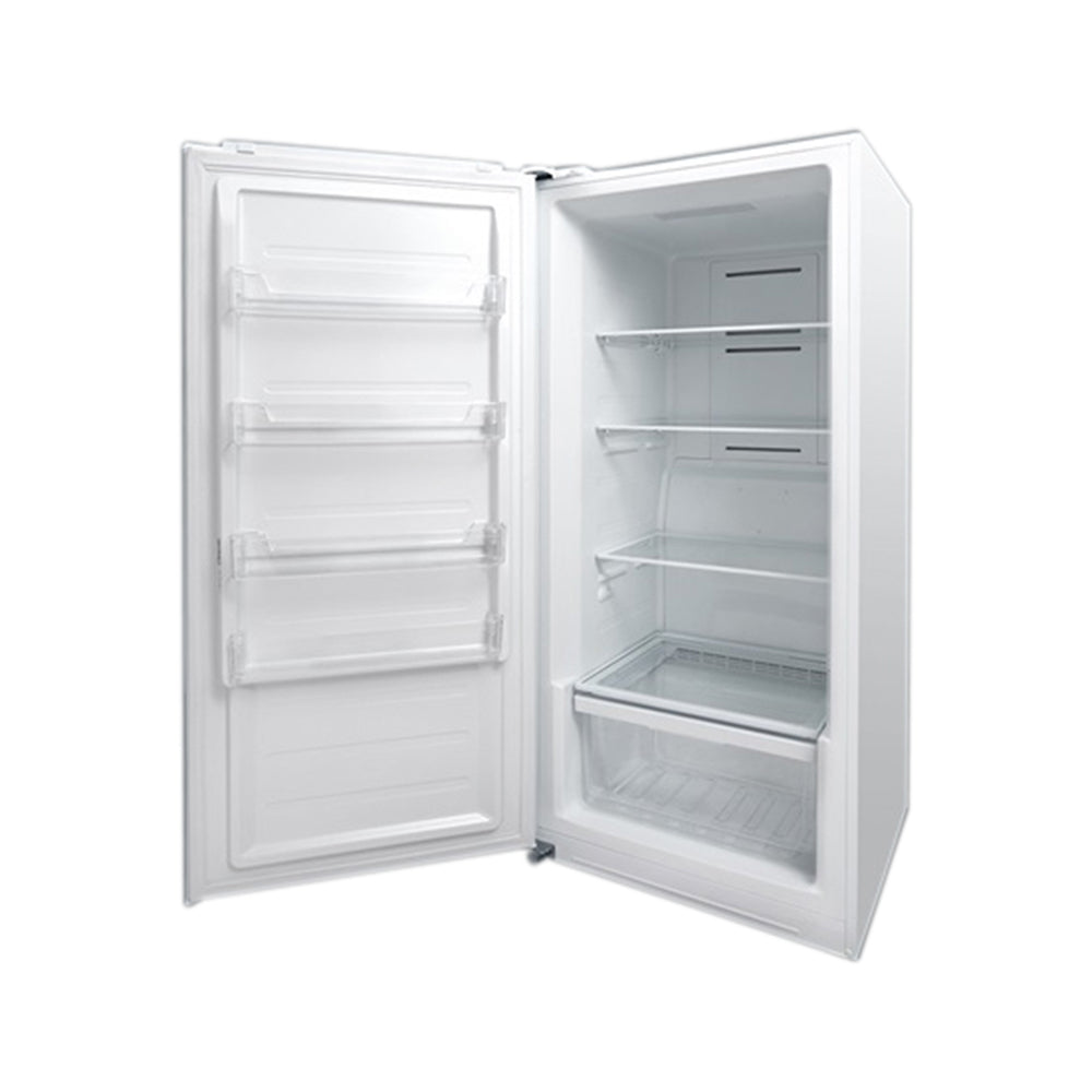 Teco THF418WNCLM 418L Hybrid Fridge Freezer, Front left view with door open