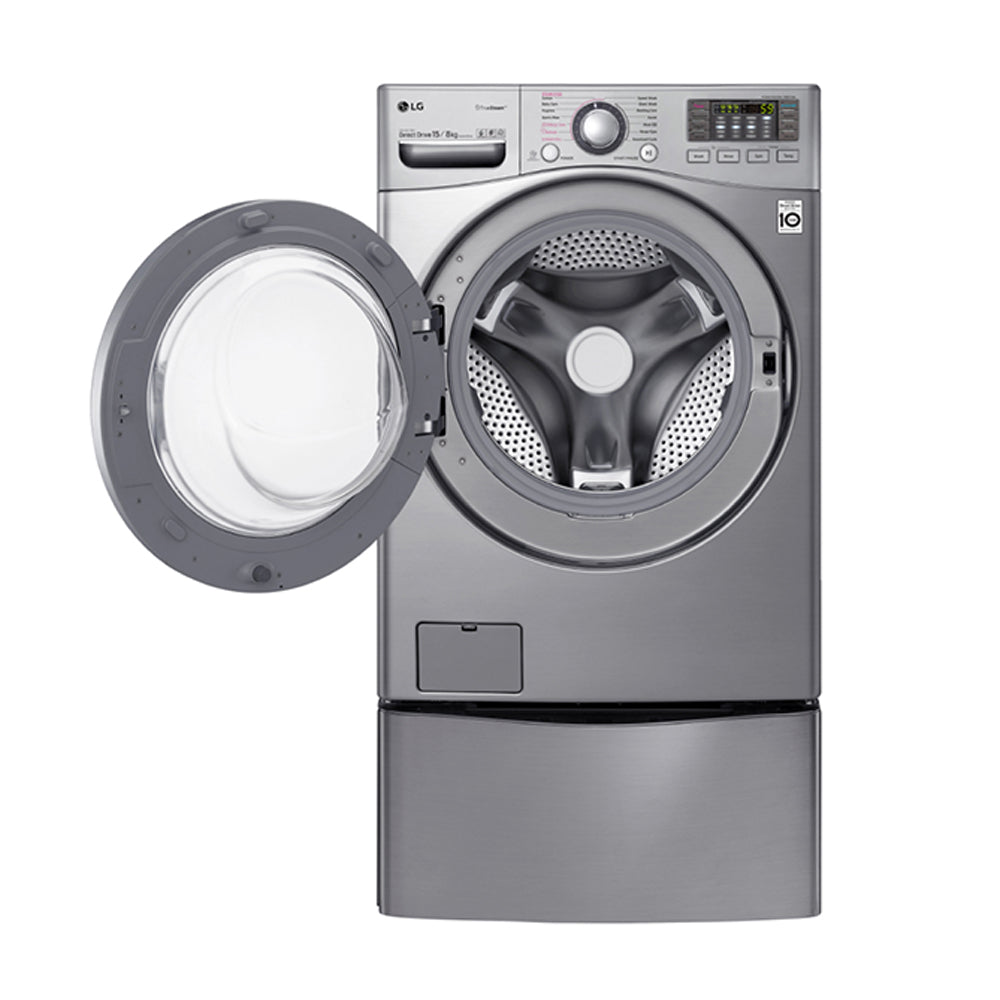 LG 17.5Kg Stainless Steel Twin Load Washing Machine TWIN171215S, Front view with door open