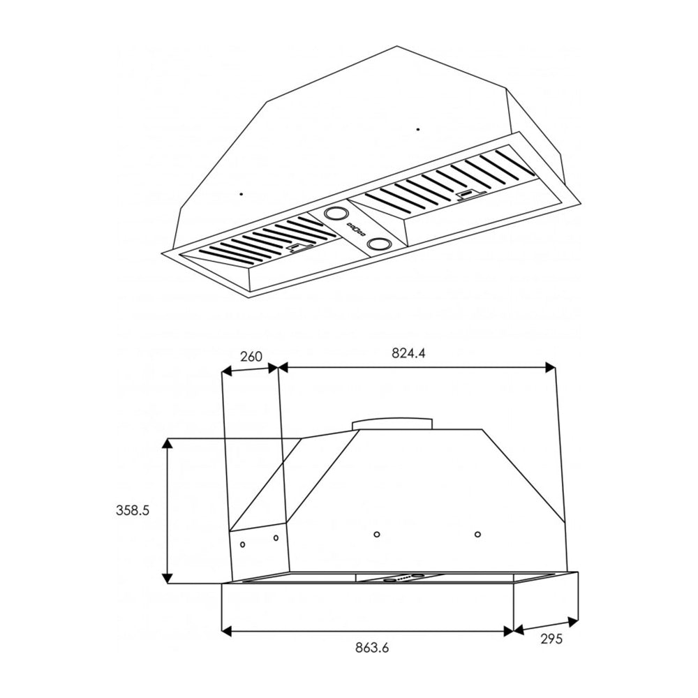 Schweigen UM9S1 90cm Silent Undermount Rangehood, Dimensions