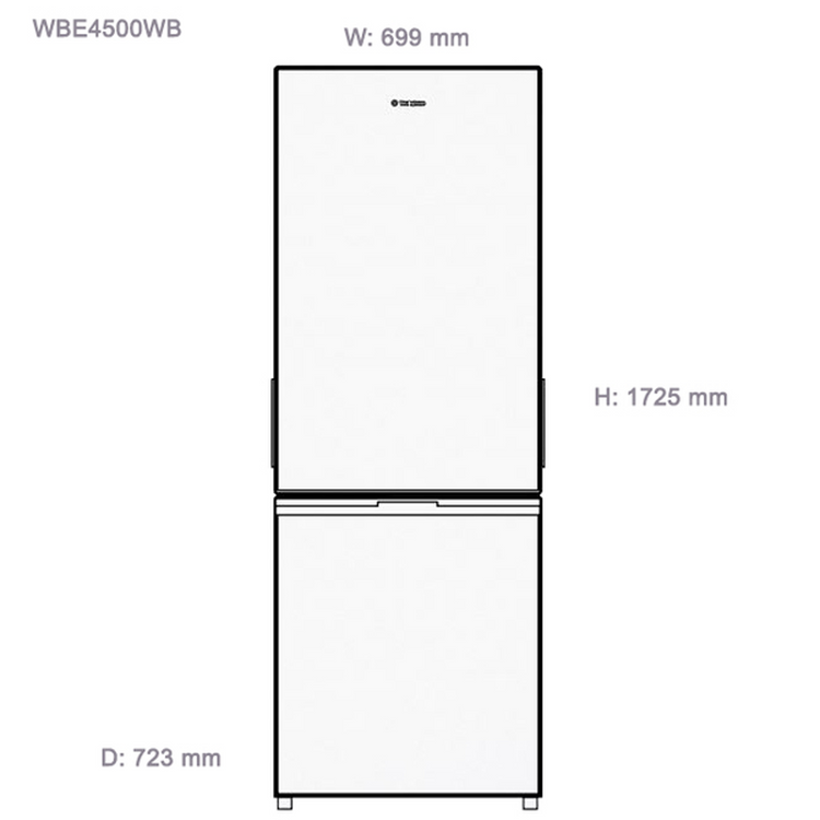 Westinghouse WBE4500WBL 453L Bottom Mount Fridge White, Dimensions