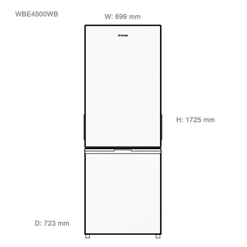 Westinghouse WBE4500WBR 453L Bottom Mount Fridge White, Dimensions