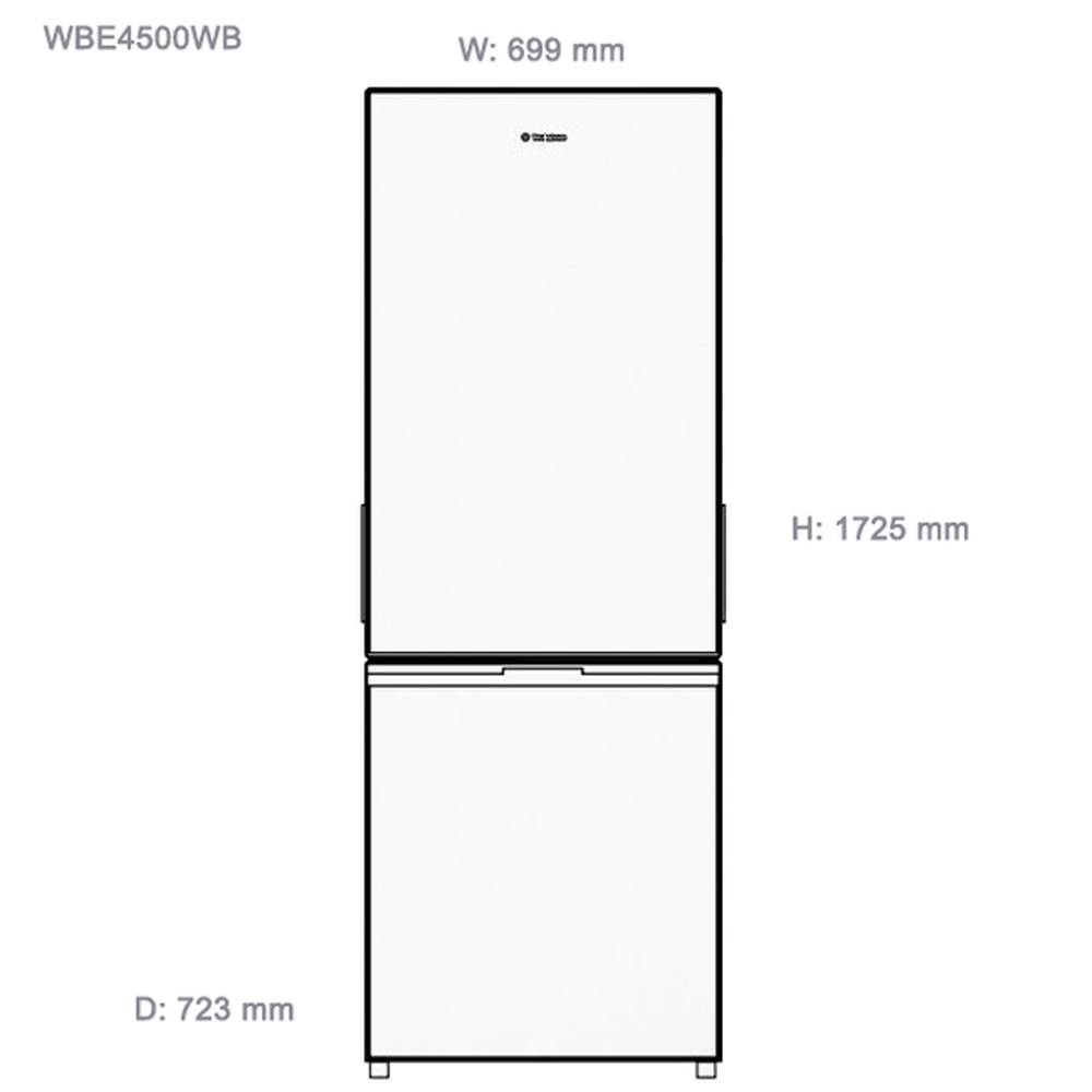 Westinghouse 453L Bottom Mount Fridge White WBE4500WCL, Dimensions