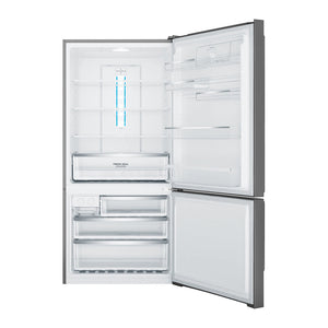 Westinghouse WBE5304BC-L 496L Bottom Mount Fridge Dark Stainless Steel, Front view with door open