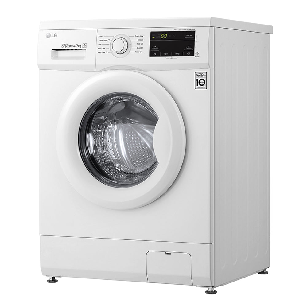 LG 7Kg Front Loading White Washing Machine WD1207ND, Front left view