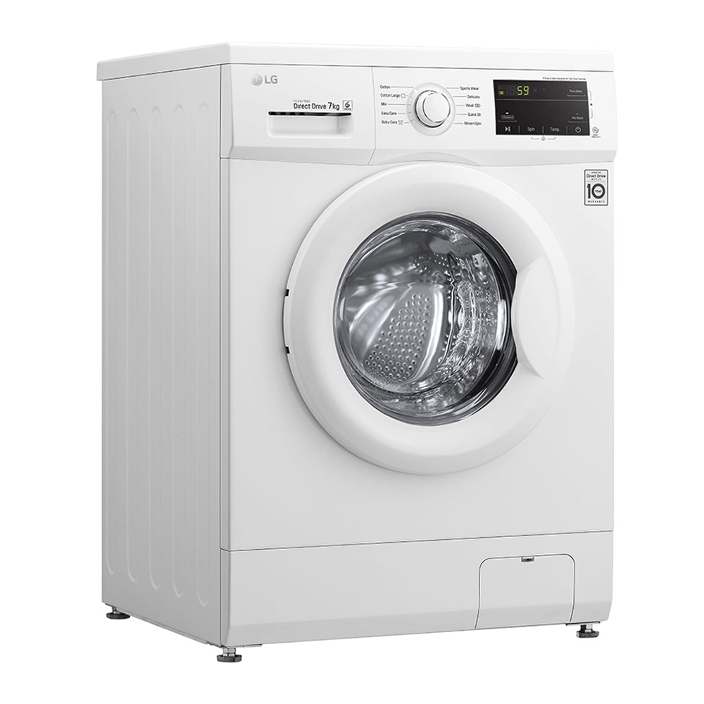 LG 7Kg Front Loading White Washing Machine WD1207ND, Front right view