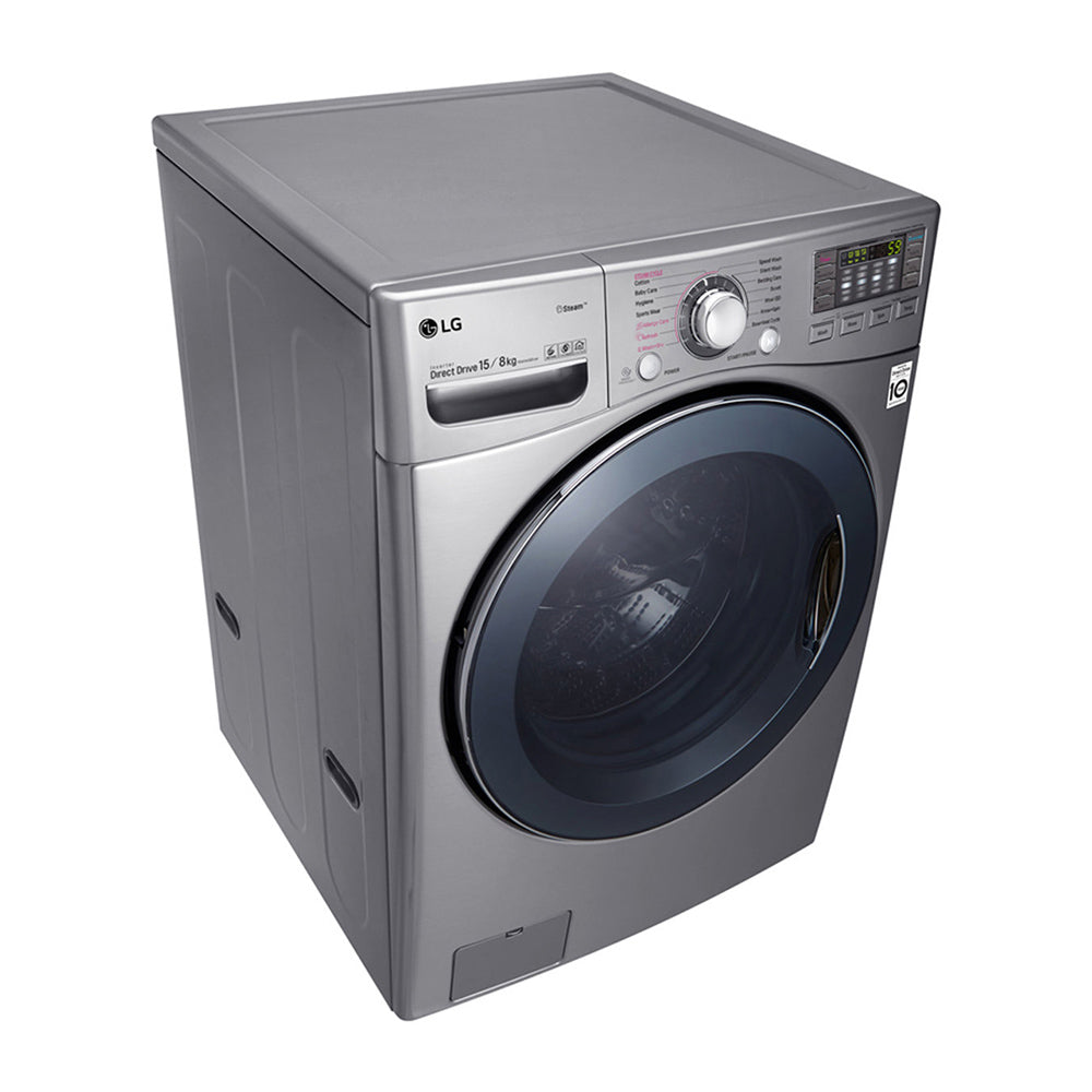 LG 15kg/8kg Front Load Washer Dryer Combo with True Steam WDC1215HSVE, Front top right view