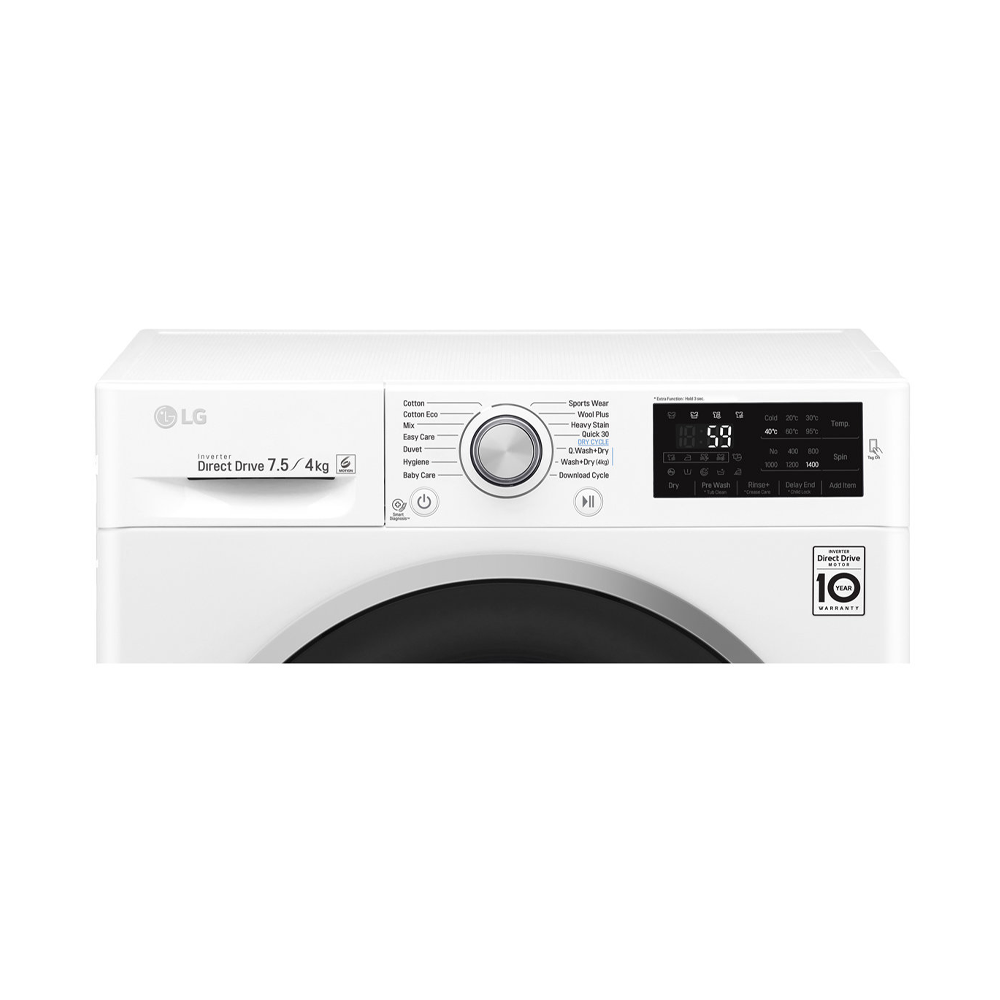 LG 7.5Kg/4Kg Washer Dryer Combo WDC1475NCW, Panel perspective view