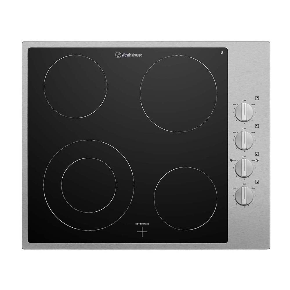 Westinghouse 60cm 4 Zone Ceramic Cooktop with Stainless Steel Trim WHC642SC, Top view