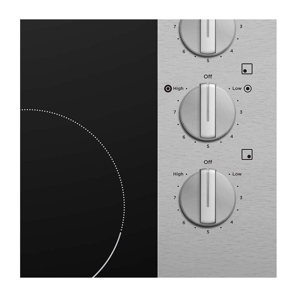 Westinghouse 60cm 4 Zone Ceramic Cooktop with Stainless Steel Trim WHC642SC, Control panel view