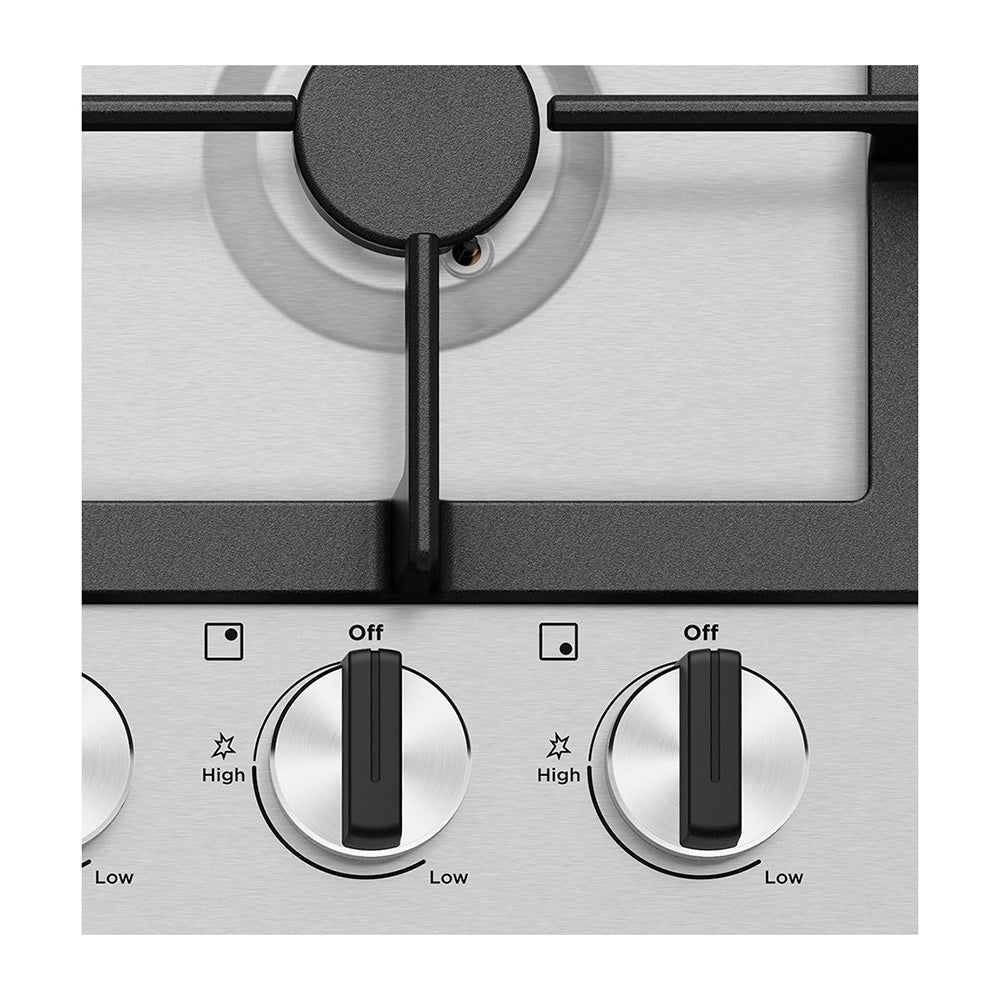 Westinghouse 60cm 4 Burner Burner Gas Cooktop Stainless Steel WHG644SC, Control panel view