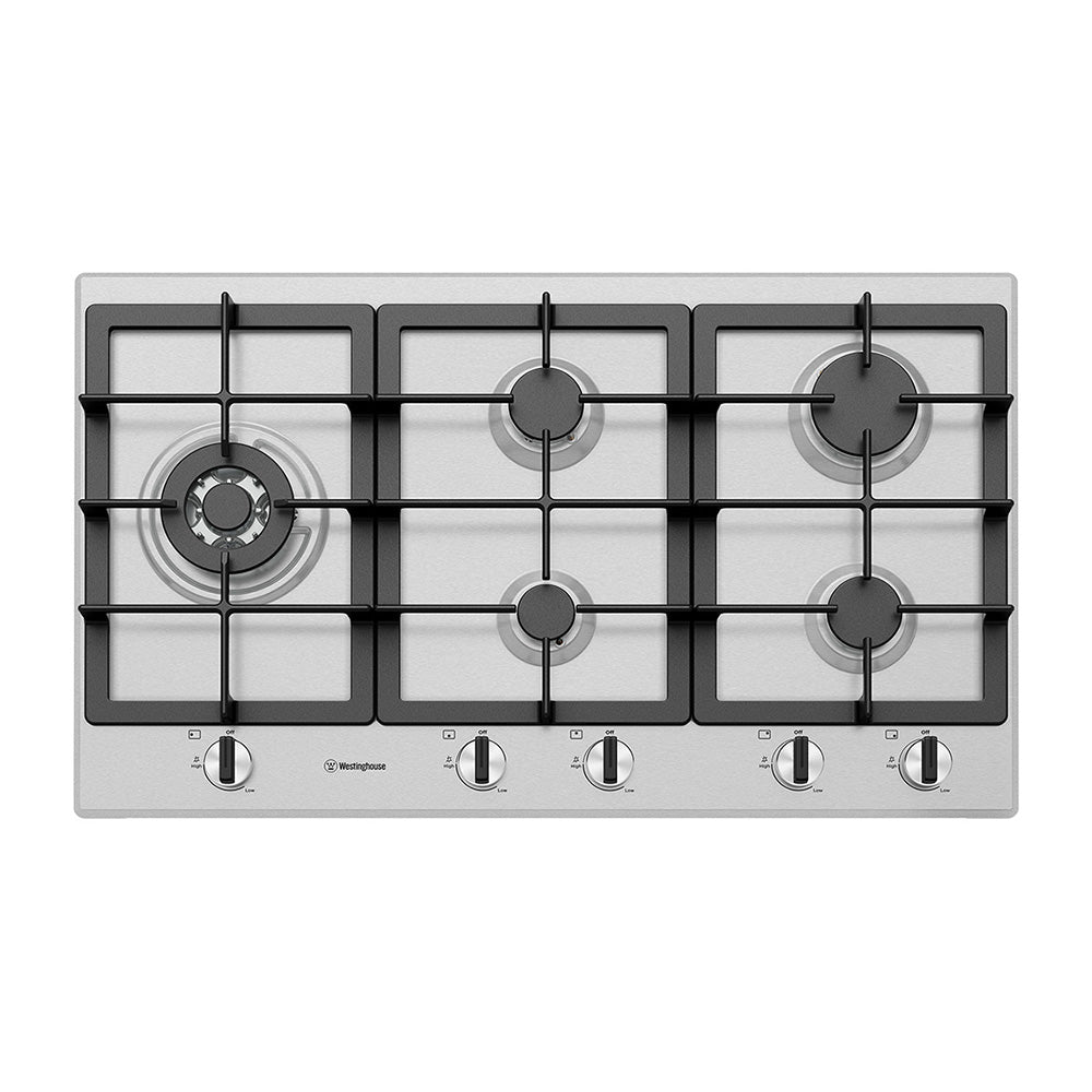 Westinghouse 90cm 5 Burner Burner Gas Cooktop Stainless Steel WHG954SC, Top view