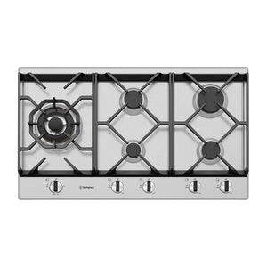 Westinghouse 90cm 5 Burner Burner Gas Cooktop Stainless Steel WHG958SC, Top view