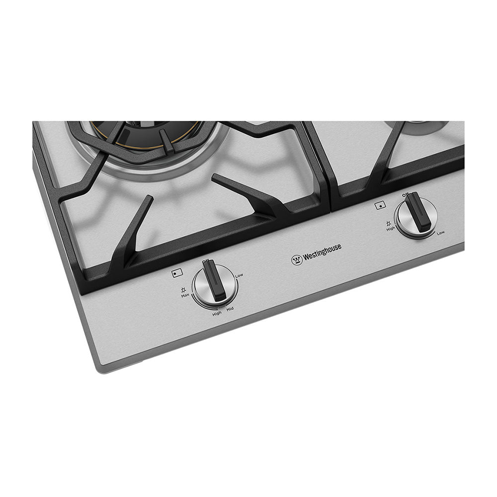 Westinghouse 90cm 5 Burner Burner Gas Cooktop Stainless Steel WHG958SC, Control panel view