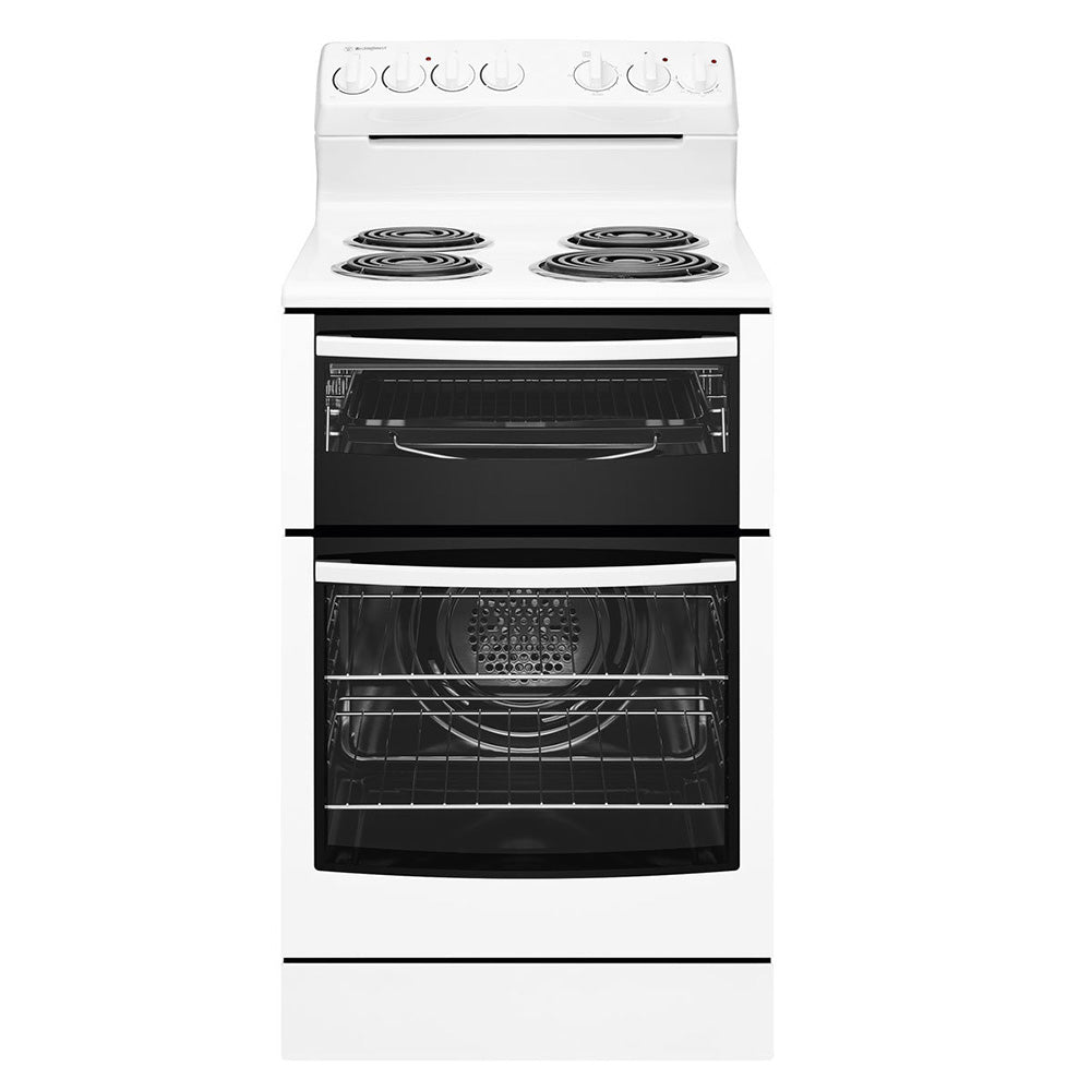 Westinghouse WLE525WB 54cm Freestanding Cooker with Coil Hob and Fan Forced Oven, Front view