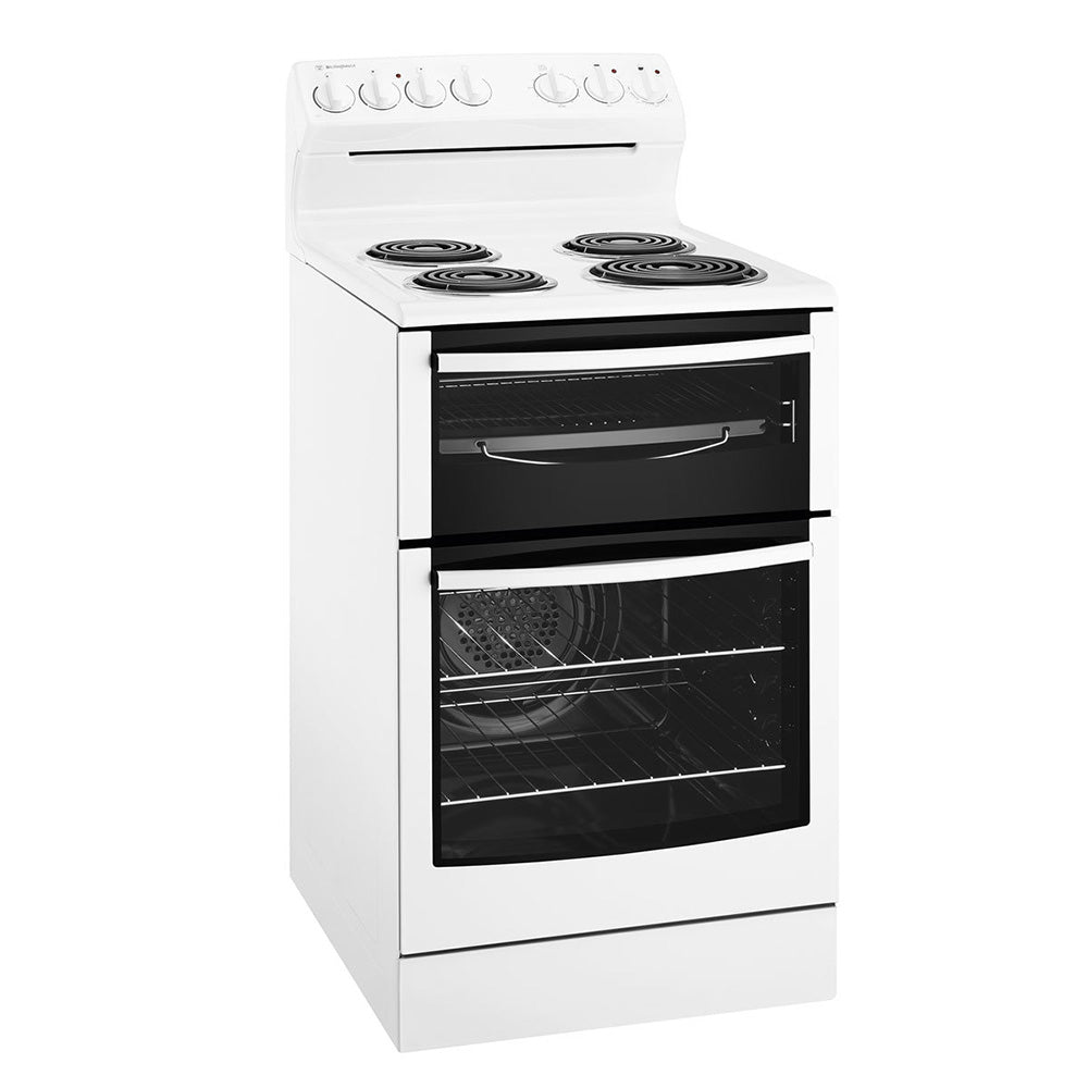 Westinghouse WLE525WB 54cm Freestanding Cooker with Coil Hob and Fan Forced Oven, Front right view