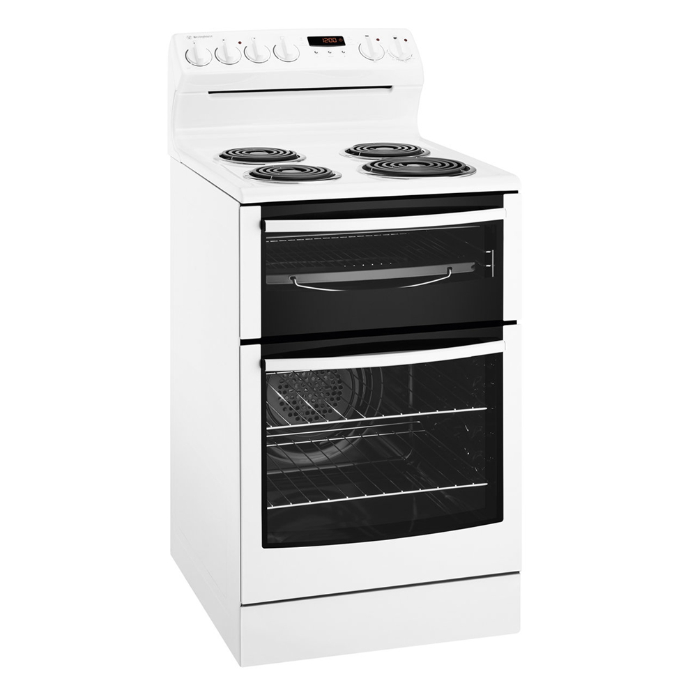 Westinghouse WLE527WA 54cm Freestanding Electric Oven/Stove, Front right view