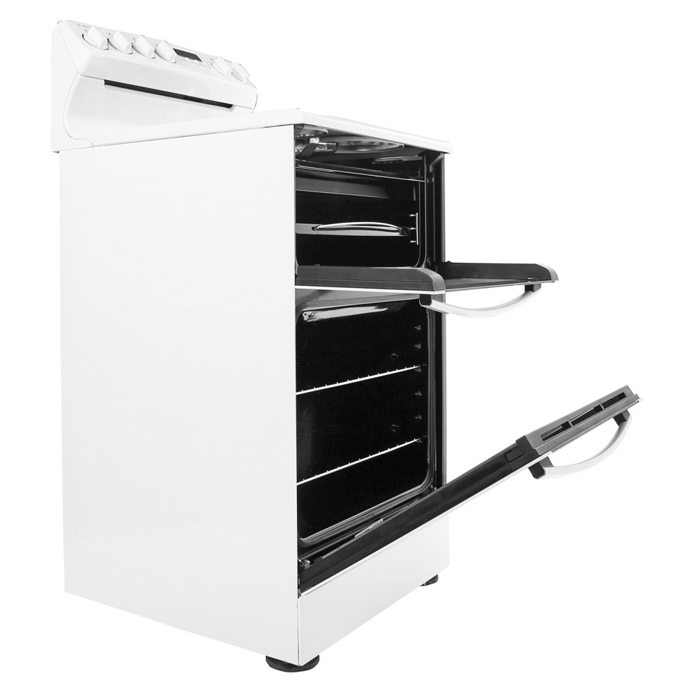 Westinghouse WLE527WA 54cm Freestanding Electric Oven/Stove, Side view with front open