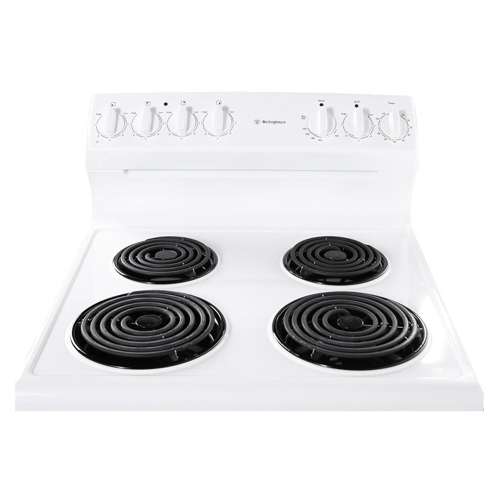 Westinghouse WLE625WA 60cm Electric Oven with Coil Hob, Cooktop view