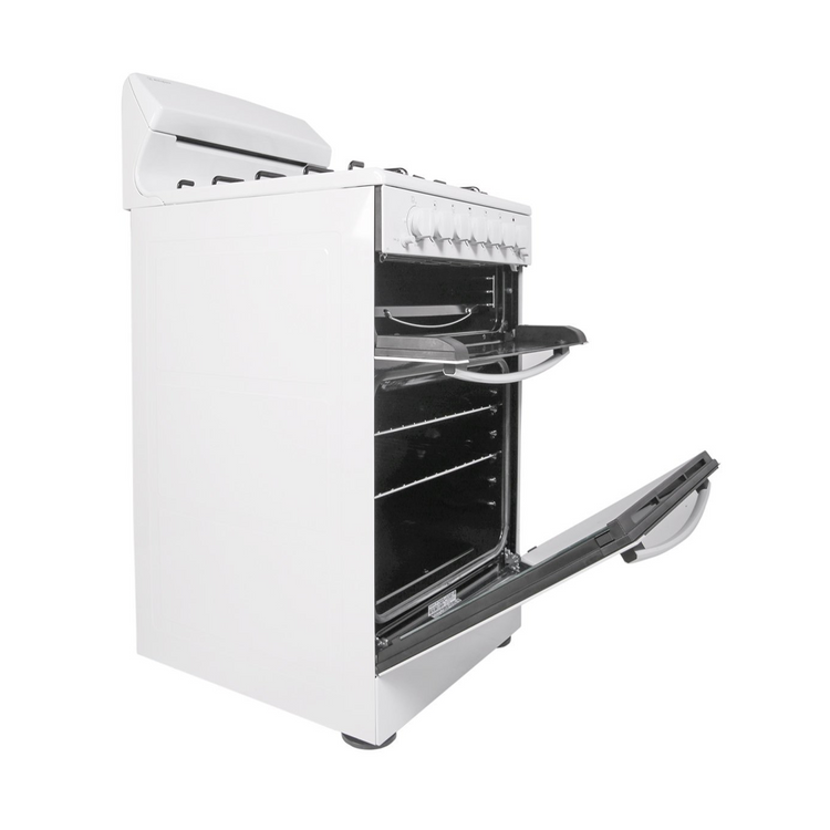 Westinghouse WLG505WBNG 54cm Freestanding Natural Gas Oven/Stove - White, Side view with front open