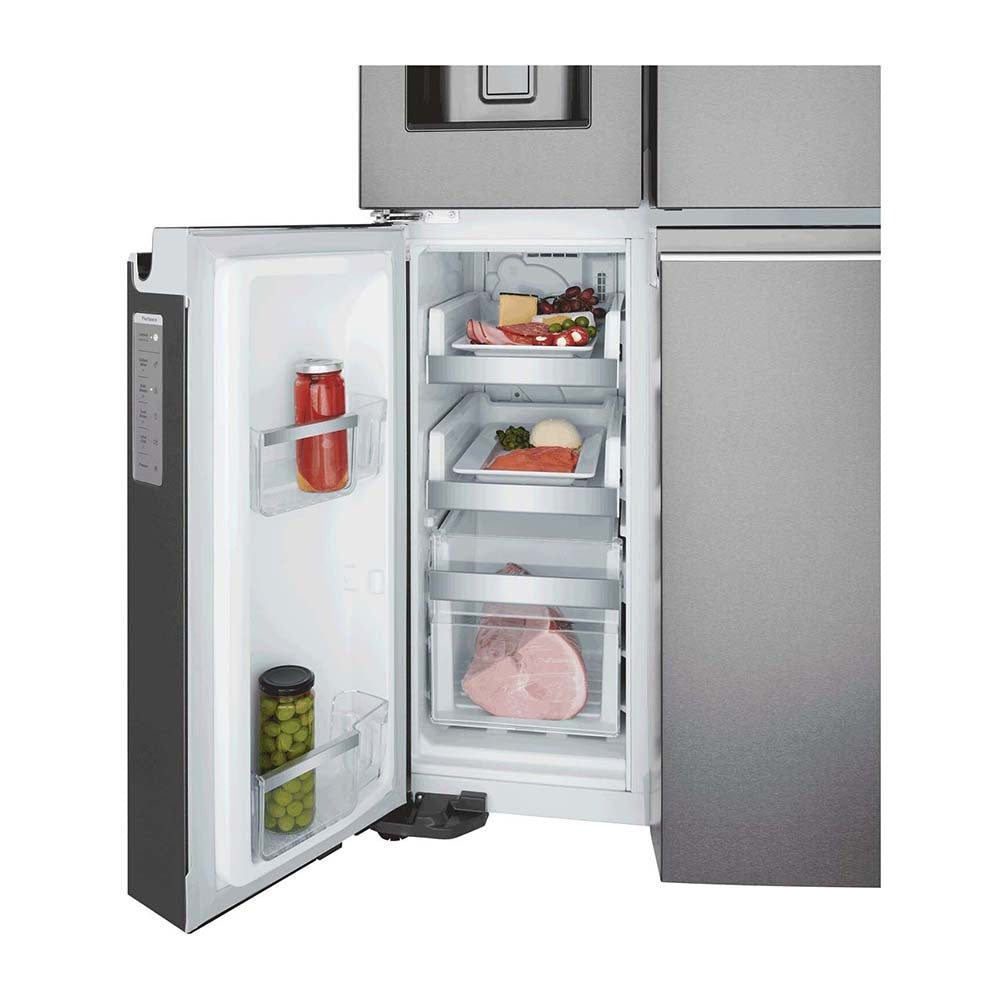 Westinghouse 609L French Door Fridge Dark Steel WQE6870BA, Bottom single door open, full of food items