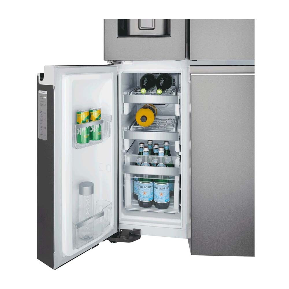 Westinghouse 609L French Door Fridge Dark Steel WQE6870BA, Bottom single door open, full of bottles