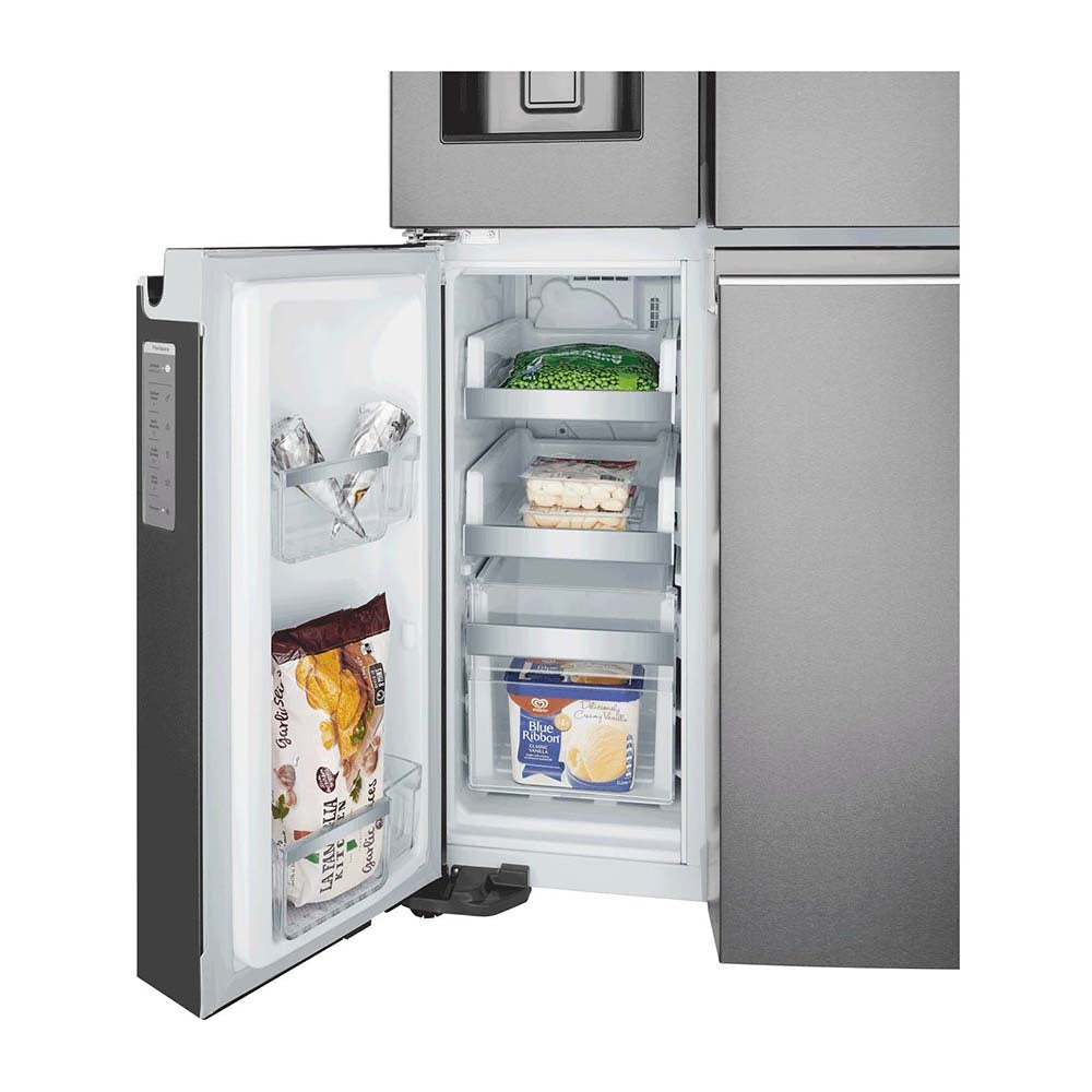 Westinghouse 609L French Door Fridge Dark Steel WQE6870BA, Bottom single door open, full of ice cream box