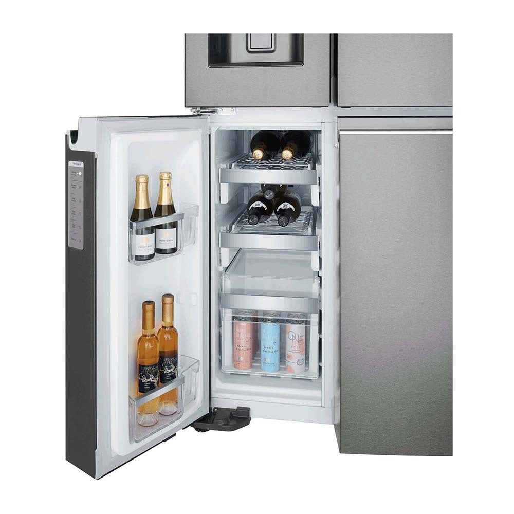 Westinghouse 609L French Door Fridge Dark Steel WQE6870BA, Bottom single door open, full of bottles