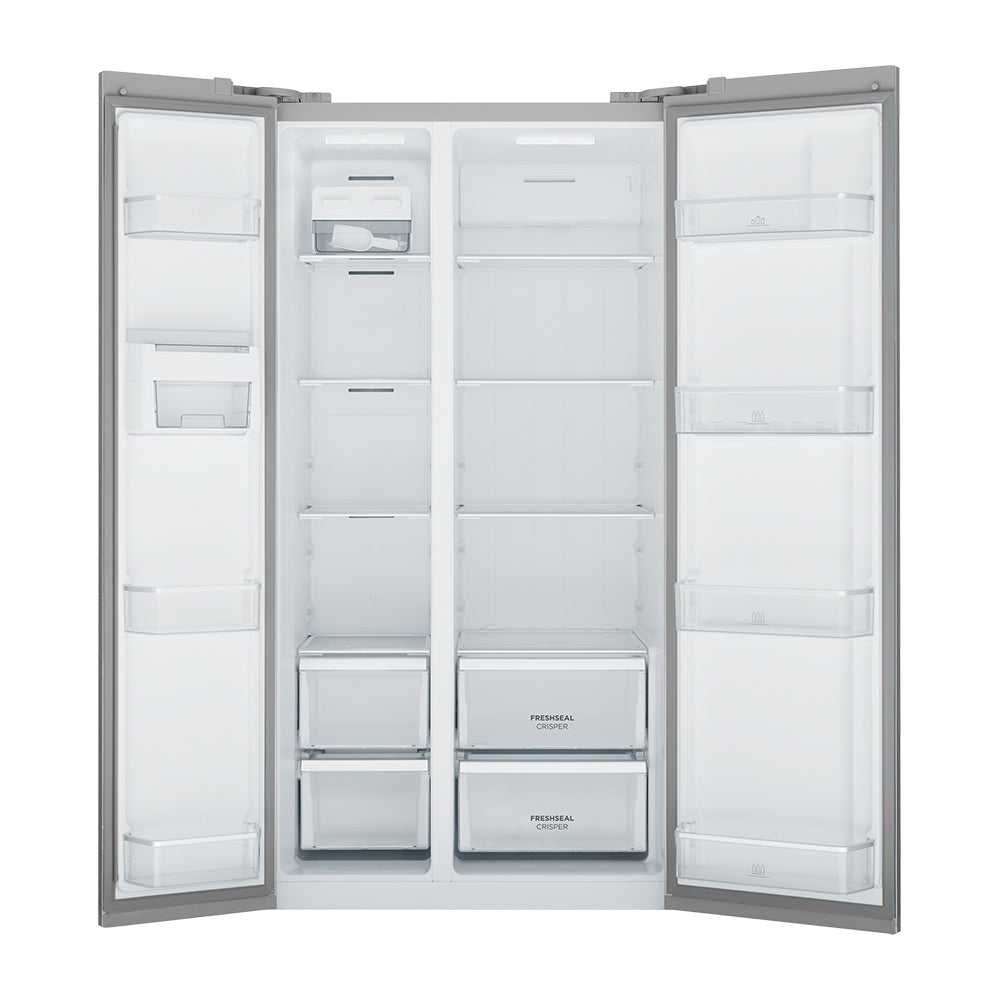 Westinghouse 624L Side By Side Fridge Stainless Steel WSE6630SA, Front view with open doors