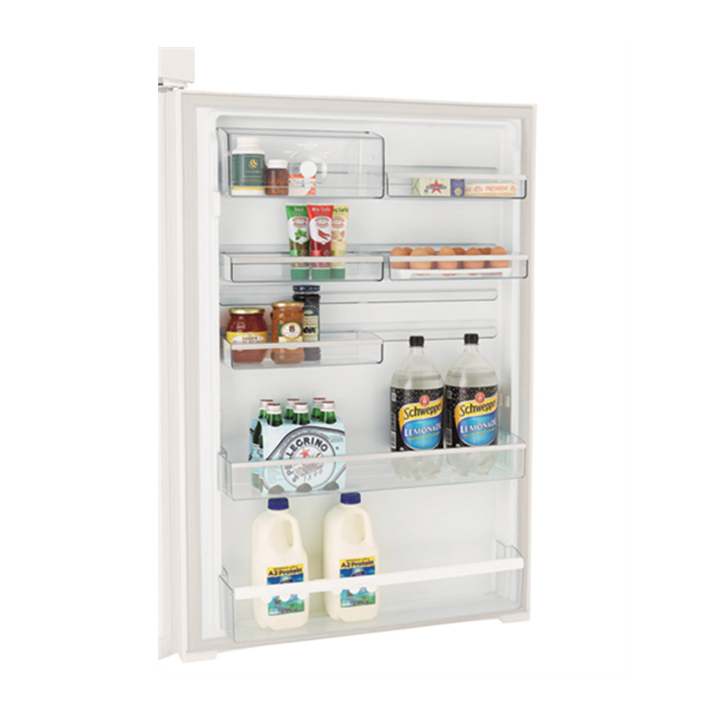 Westinghouse WTB4600WAR 460L Top Mount Fridge White, Door shelf view full of bottles and jars