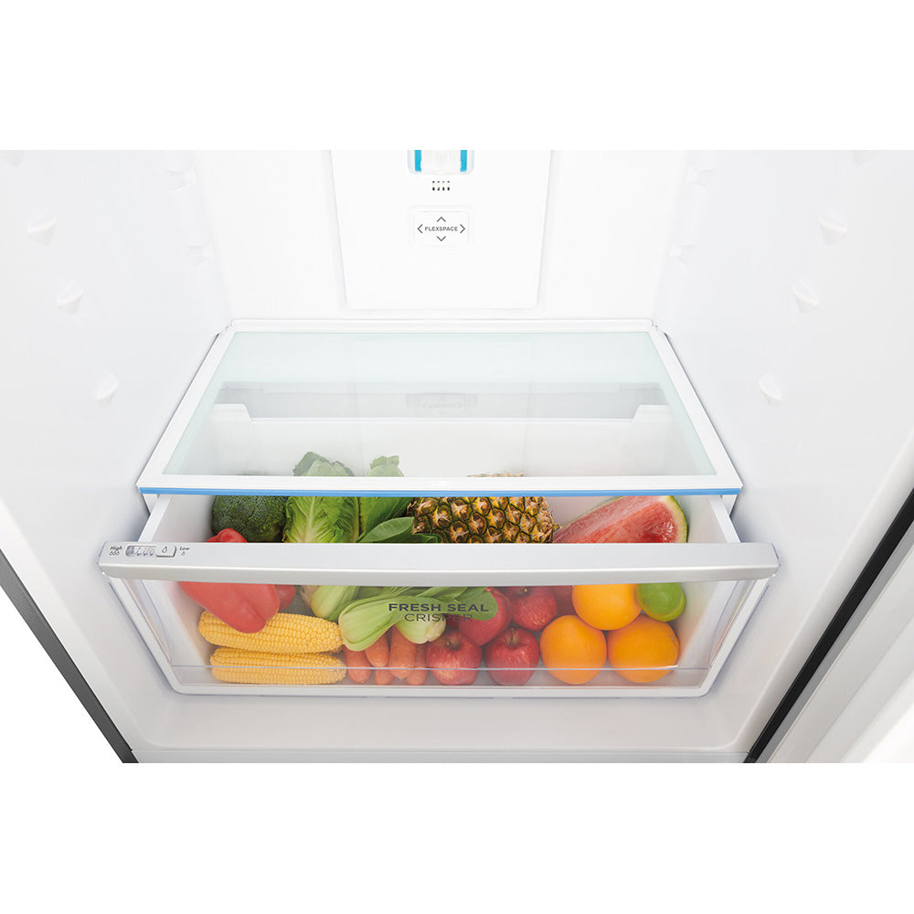 Westinghouse WTB5400SBR 536L Top Mount Fridge Stainless Steel, Glass shelf and vegetable crisper drawer view 