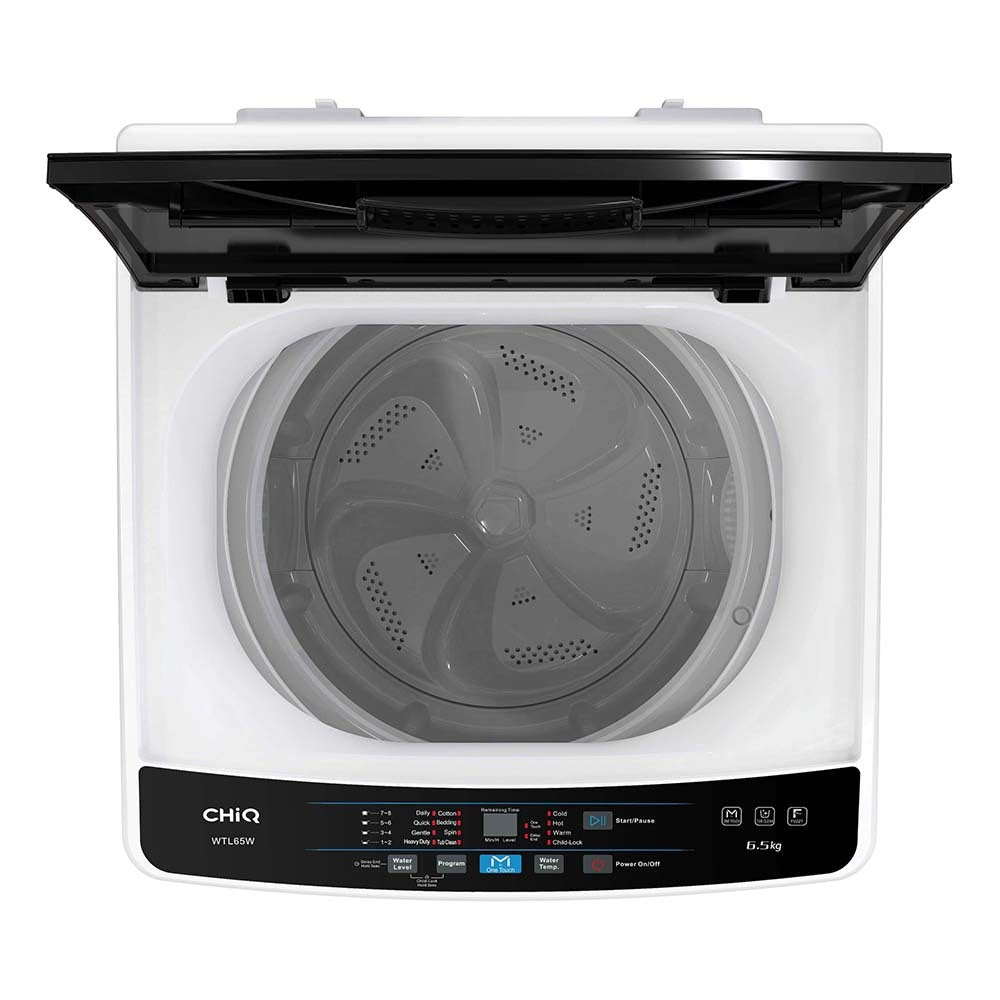 CHiQ WTL65W 6.5kg Top Load Washing Machine, Top view with open top