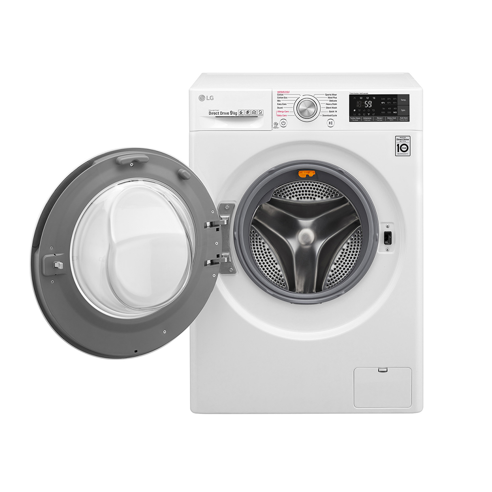 LG WTW1409VCW 9kg Front Load Washer, Front view with door open