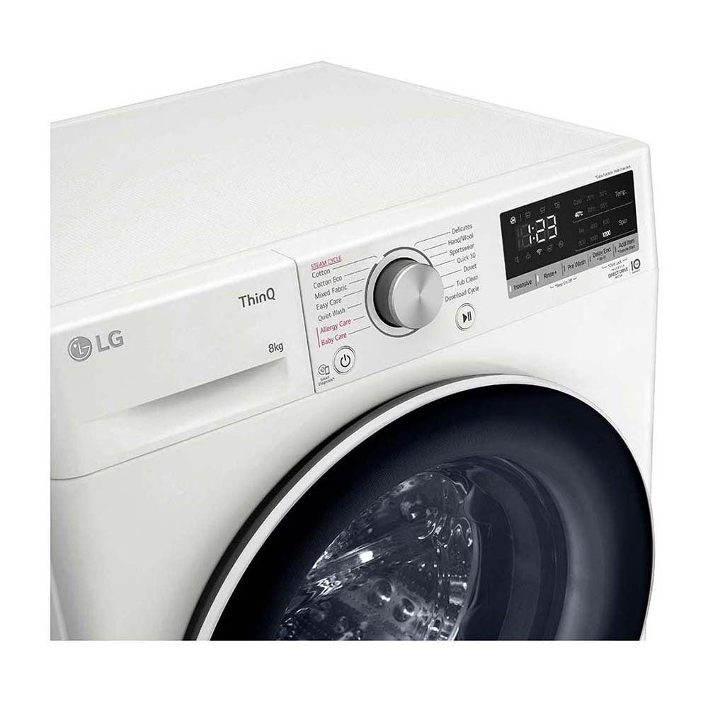 LG 8kg Series 5 Slim Front Load Washing Machine with Steam WV5-1208W, Top right front view