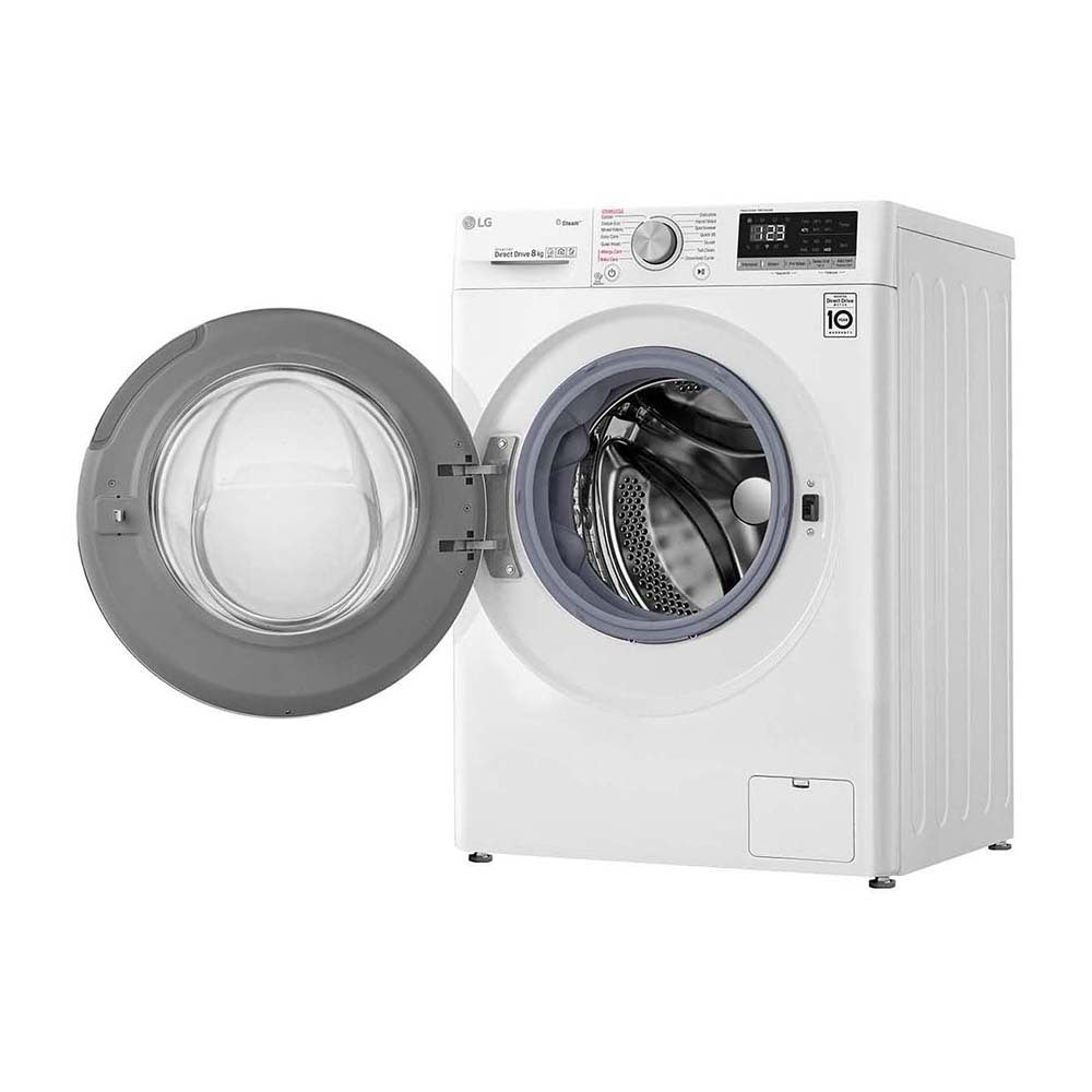 LG 8kg Series 5 Front Load Washing Machine with Steam WV5-1408W, Front left view with door open