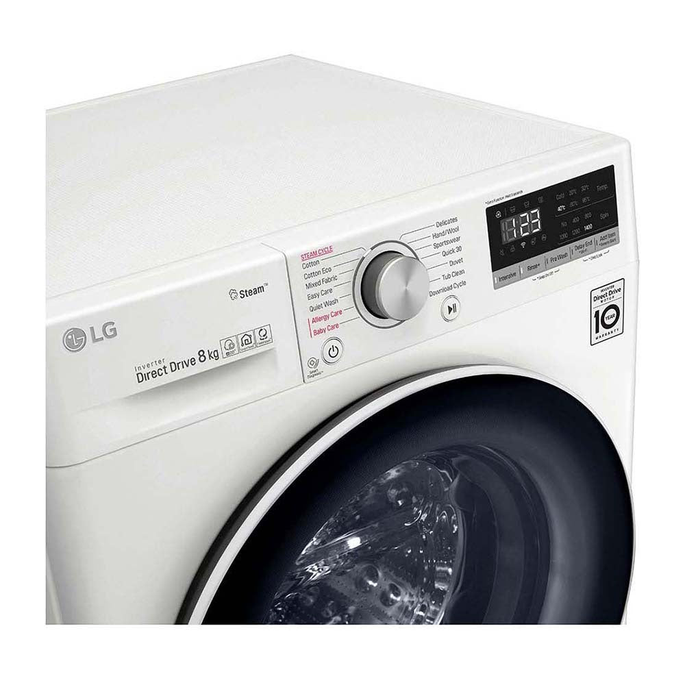 LG 8kg Series 5 Front Load Washing Machine with Steam WV5-1408W, Panel perspective view