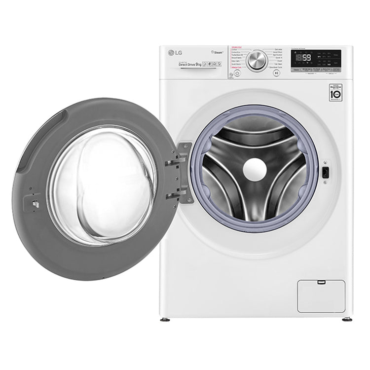 LG WV7-1409W Front Load 9Kg Washing Machine w/ Steam+, Front view with door open