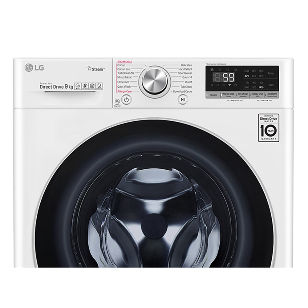 LG WV7-1409W Front Load 9Kg Washing Machine w/ Steam+, Panel perspective view