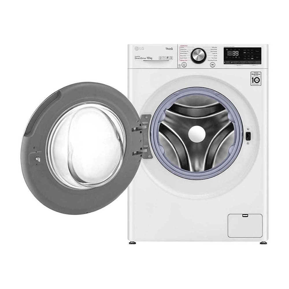 LG Series 9 10kg Front Load Washing Machine White WV9-1610W, Front view with open door