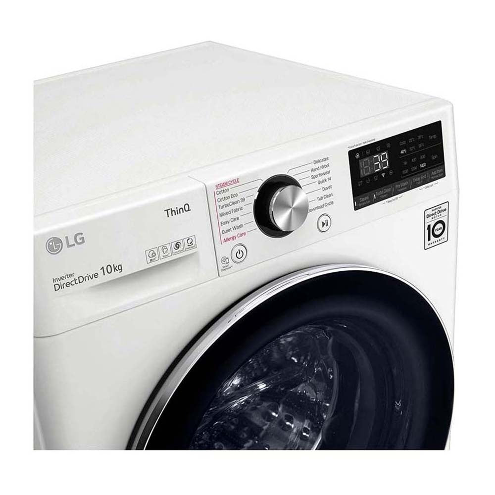 LG Series 9 10kg Front Load Washing Machine White WV9-1610W, Top perspective view