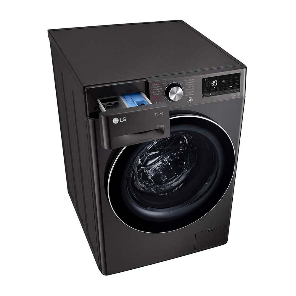 LG 12/8kg Series 9 Front Load Washer Dryer Combo WVC9-1412B, Front top right view with detergent drawer