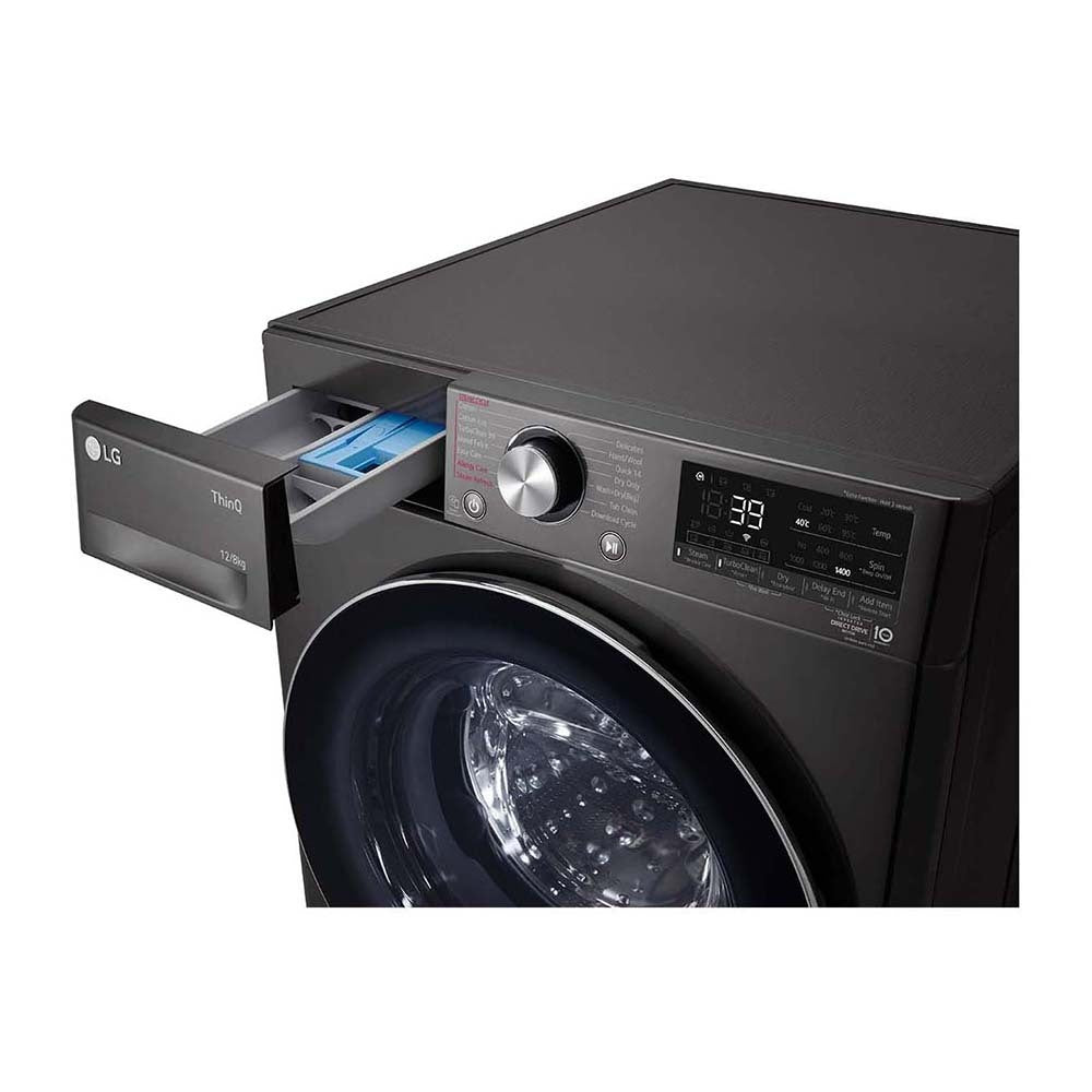 LG 12/8kg Series 9 Front Load Washer Dryer Combo WVC9-1412B, View with detergent drawer