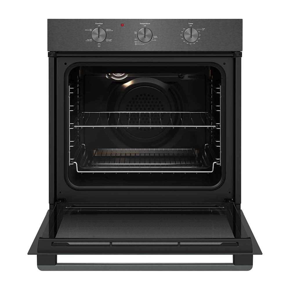 Westinghouse WVE6314DD 60cm Dark Stainless Steel Multi-Function 5 Oven, Front view with door open